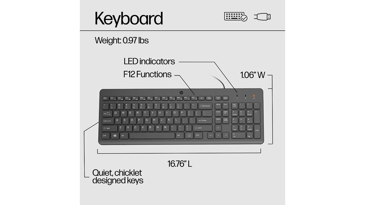 HP 150 USB Wired Chiclet Keyboard & Mouse Combo for Desktop & Laptop